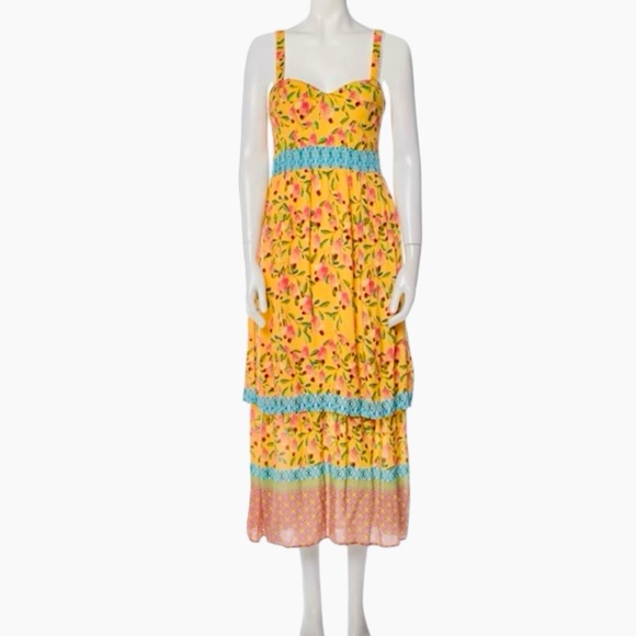 FARM RIO 🍌 Anthropologie Tropical Anjou Cashew Yellow Layered Maxi Dress NWT - Picture 4 of 17
